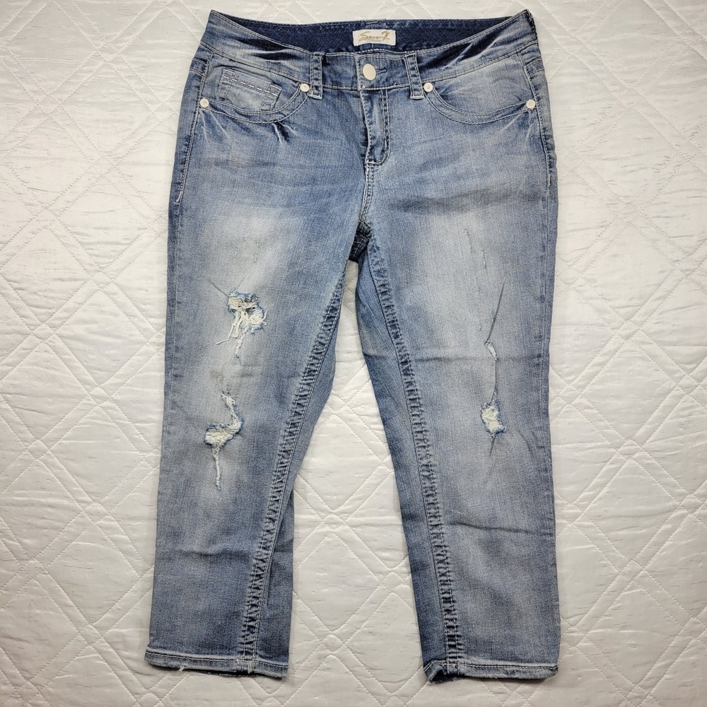 Seven7 distressed capri blue jeans size‎ 12